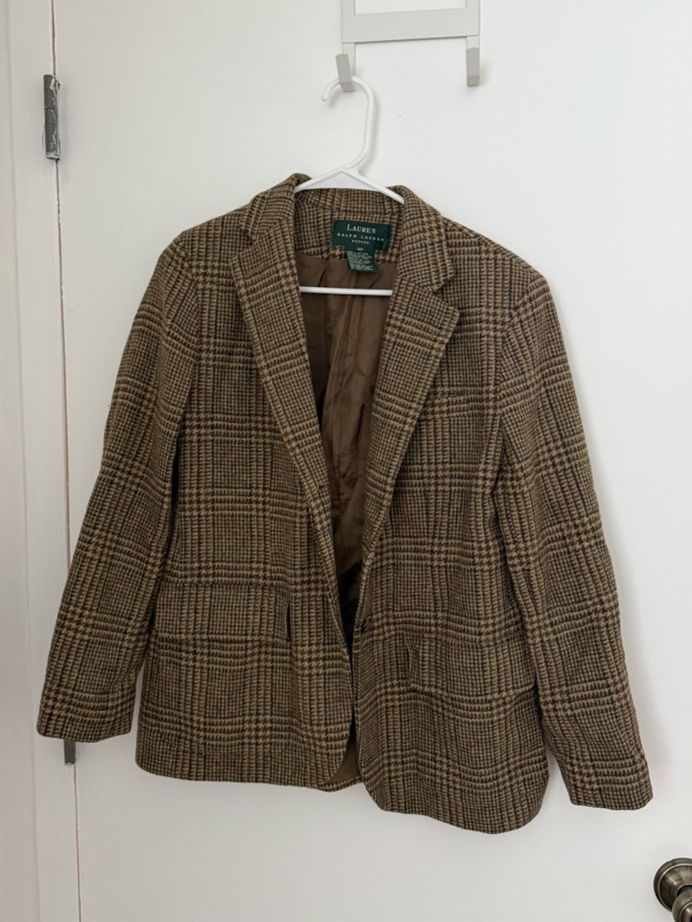 Lauren Ralph Lauren Vintage Plaid Brown Wool Blazer Petite